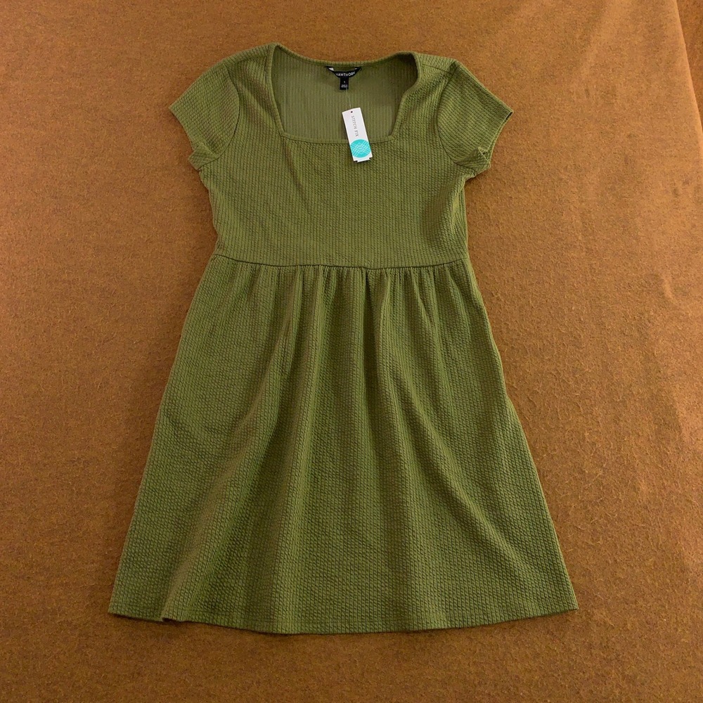 41 Hawthorn Womens Large Olive Claudia Square Neck Textured Knit Dress NWT
